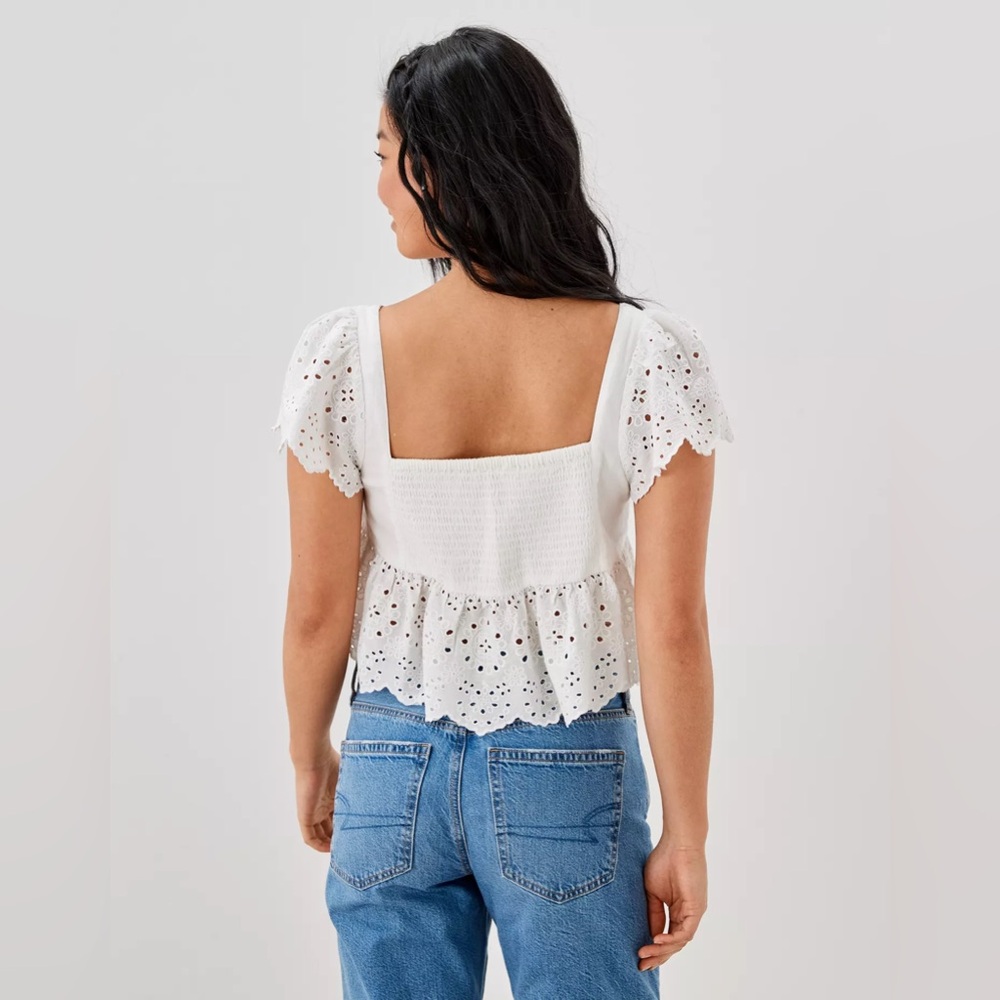 American Eagle Ruffle Sleeve Babydoll Top White Size Small - Picture 2 of 11